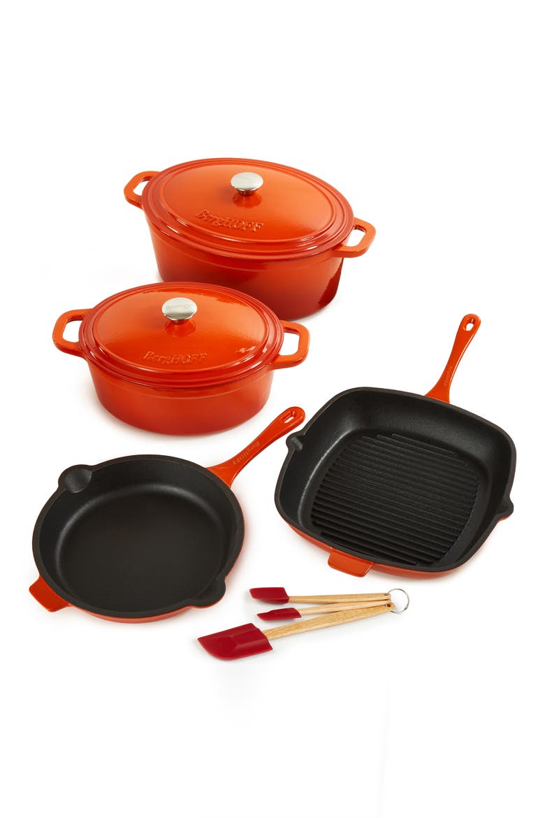 Neo Cast Iron 9-Piece Cookware Set, Main, color, ORANGE