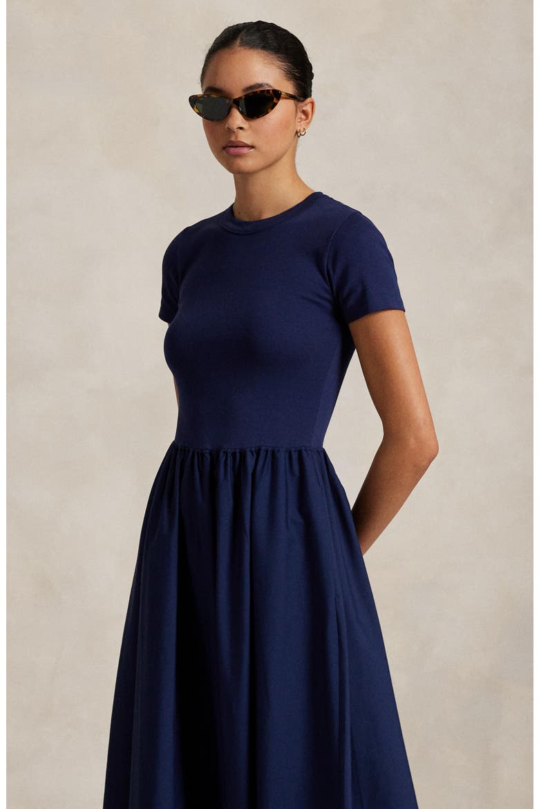 Short Sleeve Cotton Midi Dress, Alternate, color, NAVY