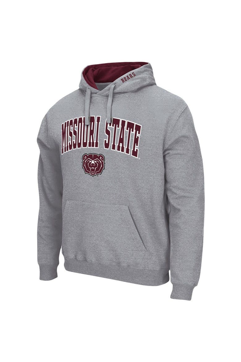 Men's Colosseum Heathered Gray Missouri State University Bears Arch and Logo Pullover Hoodie, Alternate, color, Heather Gray