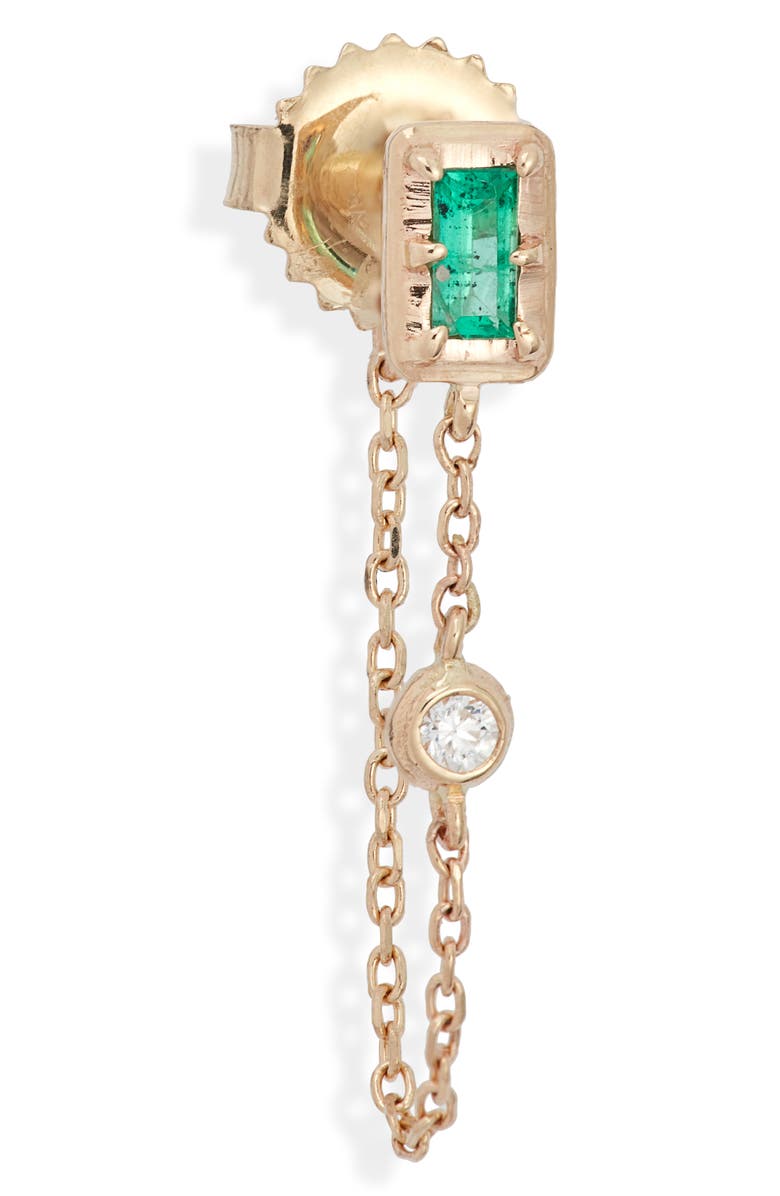 Anzie Clo Emerald Baguette Chain Detail Stud Earrings, Alternate, color, Green