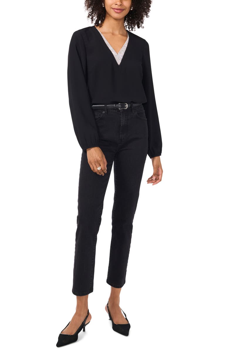 Vince Camuto Rhinestone V-Neck Top, Alternate, color, 