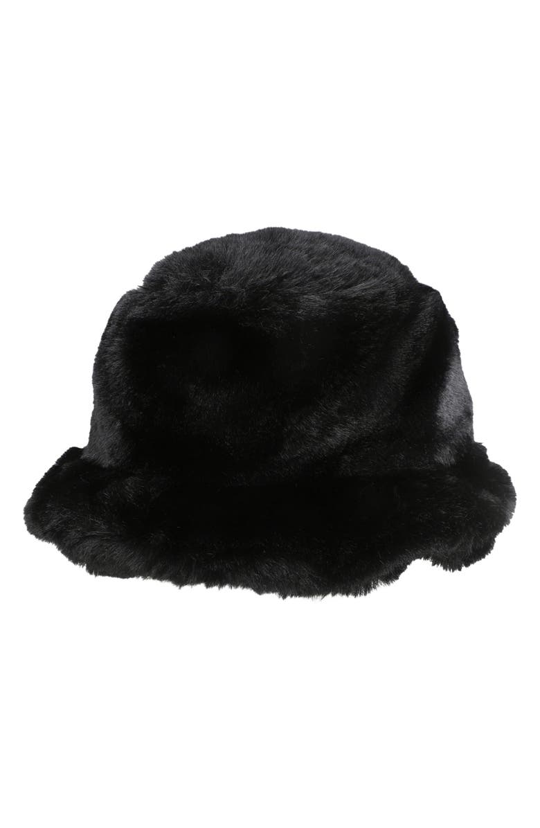 Kurt Geiger London Faux Fur Bucket Hat, Alternate, color, Black