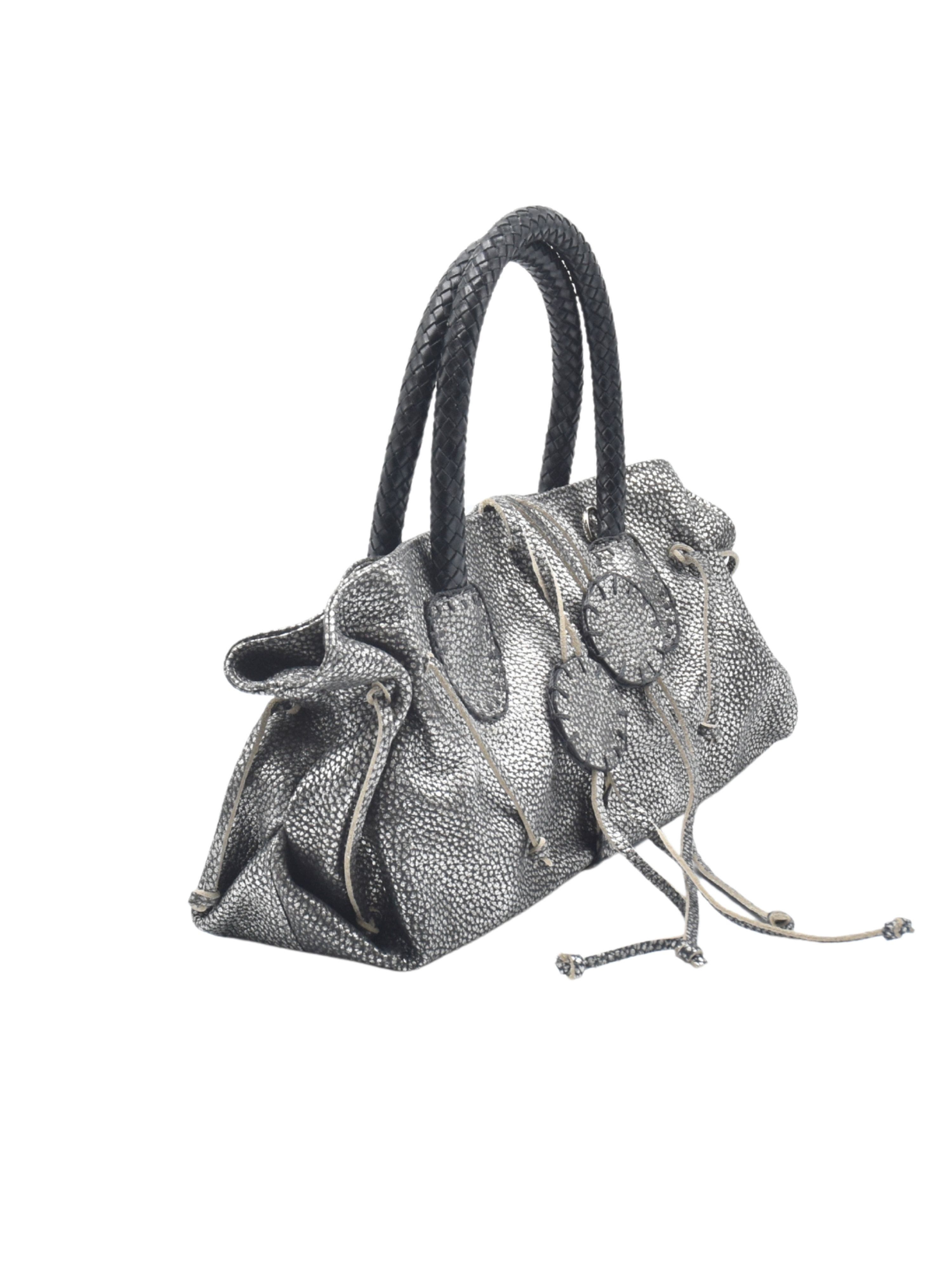 Carlos Falchi Mini Satchel Top Grain Leather Bag, Alternate, color, Roman Chrome