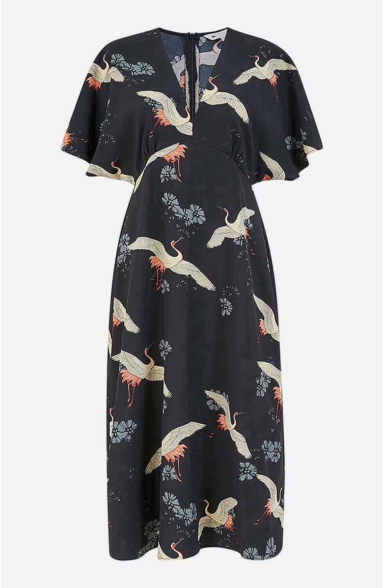 Yumi Short Sleeve V-Neck Midi Dress, Alternate, color, Black