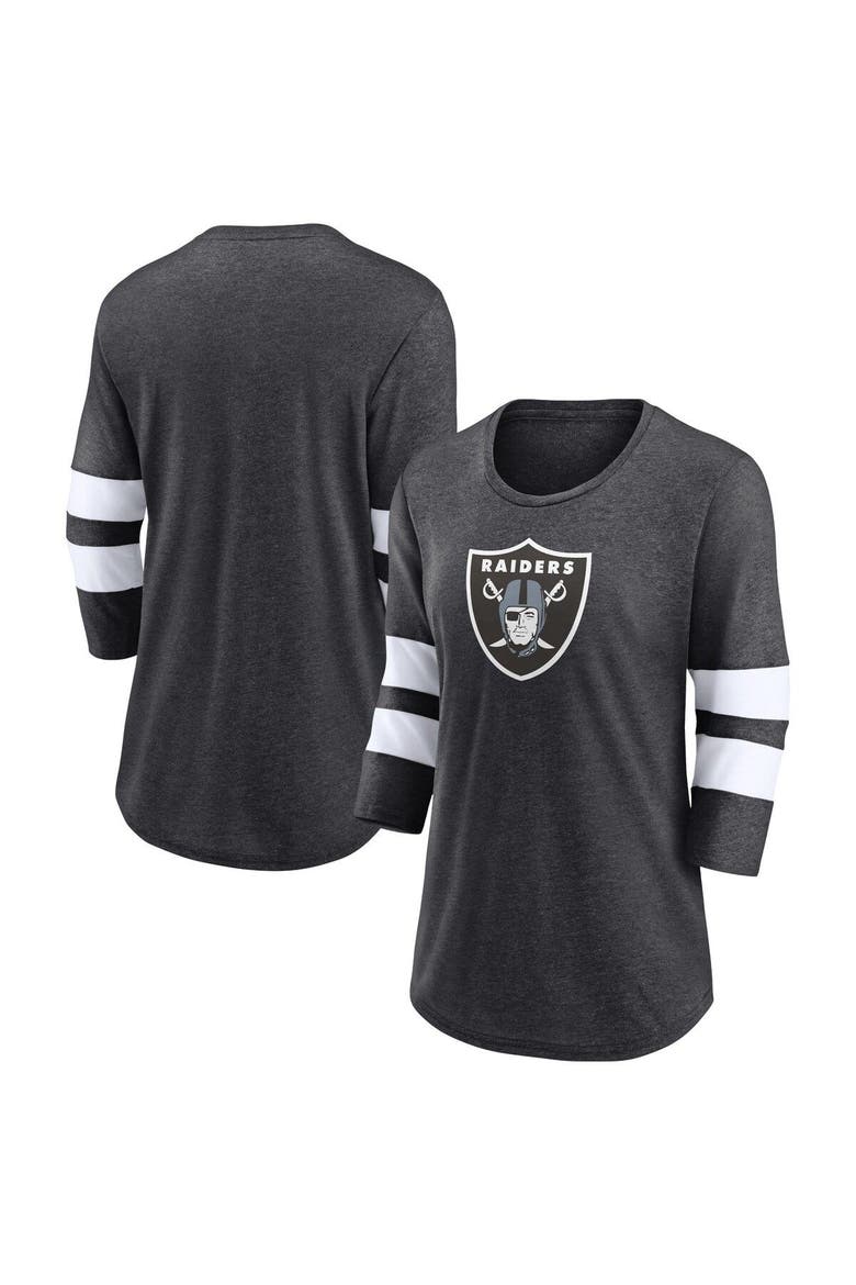 Women's Fanatics Branded Heathered Charcoal Las Vegas Raiders Primary Logo 3/4 Sleeve Scoop Neck T-Shirt, Main, color, Heather Charcoal