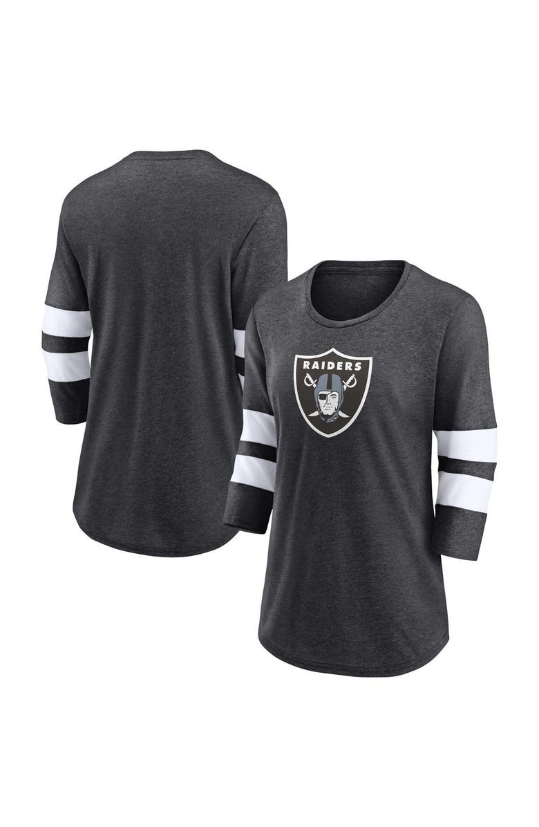 FANATICS Women's Fanatics Branded Heathered Charcoal Las Vegas Raiders Primary Logo 3/4 Sleeve Scoop Neck T-Shirt, Main, color, 