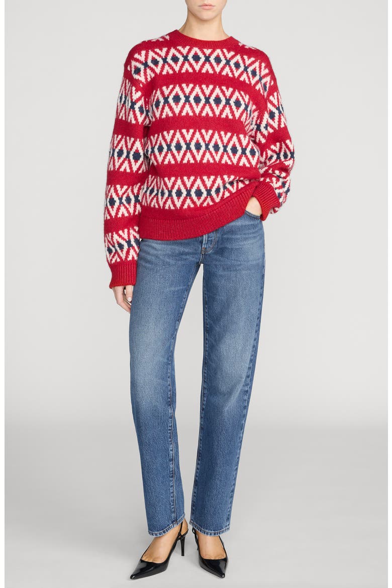 The Oversize Baby Alpaca Wool Sweater, Alternate, color, CURRANT FAIRISLE