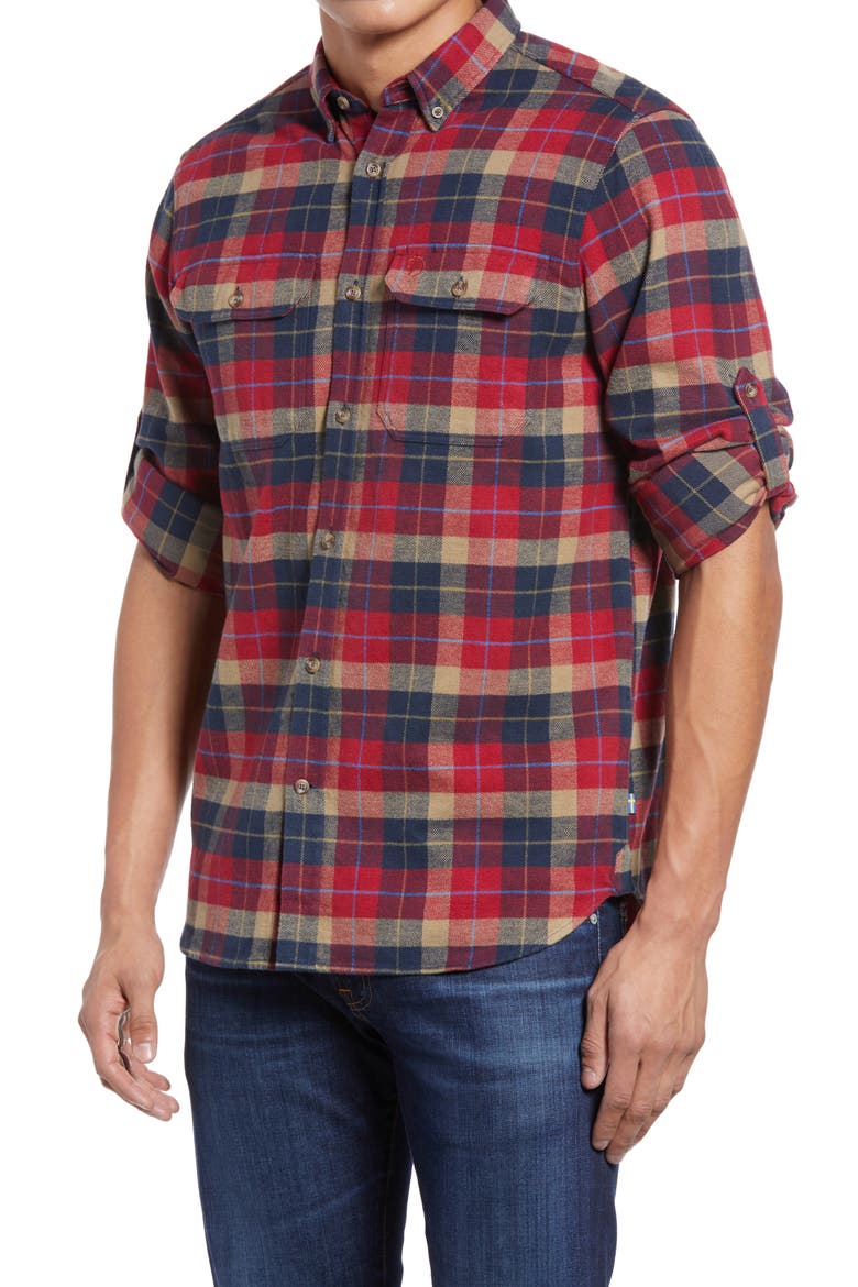 Singi Plaid Button-Down Flannel Shirt, Main, color, DEEP RED