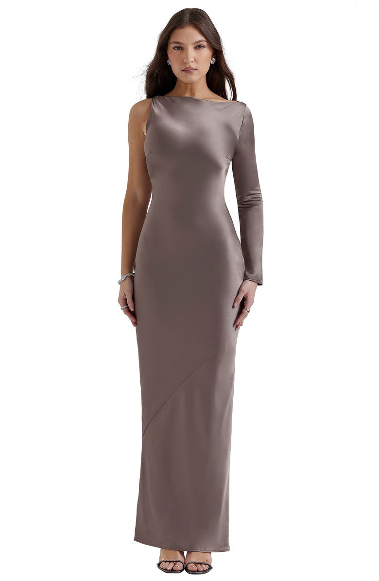 HOUSE OF CB Catiana Asymmetric Satin Cocktail Dress, Alternate, color, Pebble Grey