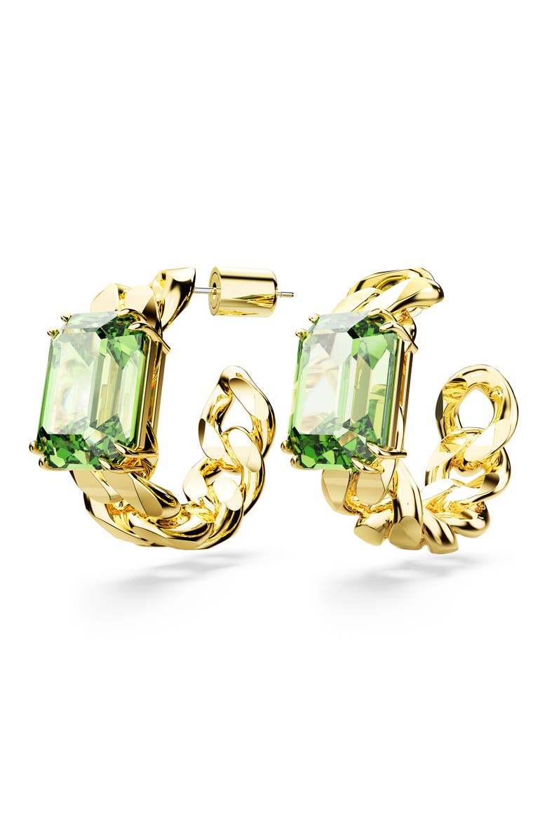 Millenia Octagon Cut Crystal Hoop Earrings, Alternate, color, GREEN