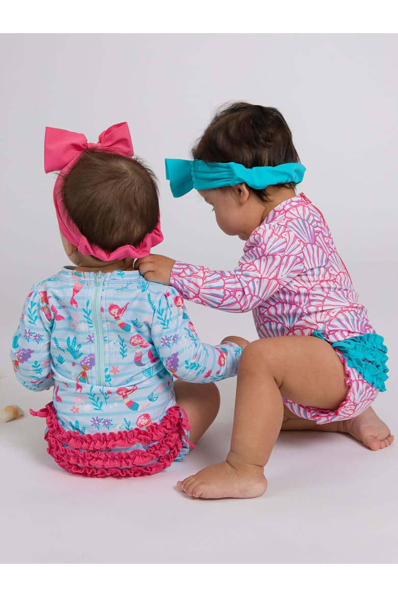 Baby Girls Mermaid Long Sleeve UPF50+ One Piece Rash Guard, Alternate, color, Pink Magical Mermaids