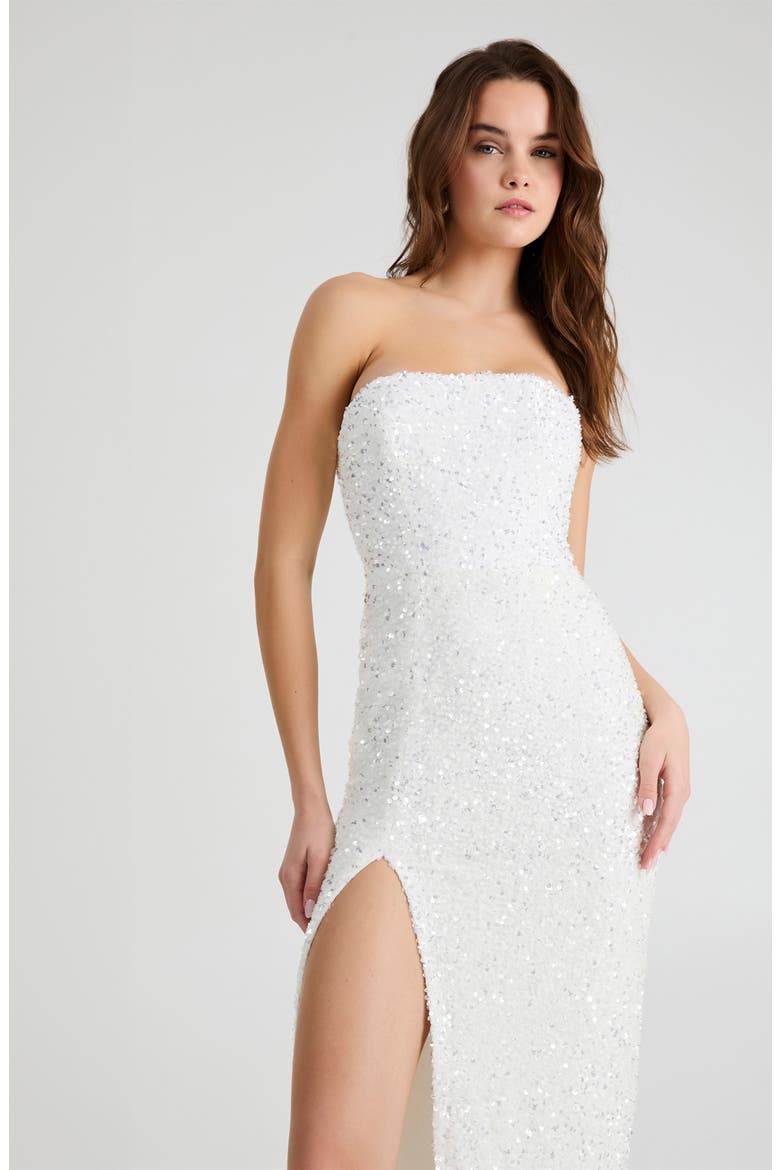 Lola Sequin Strapless Column Gown, Alternate, color, WHITE