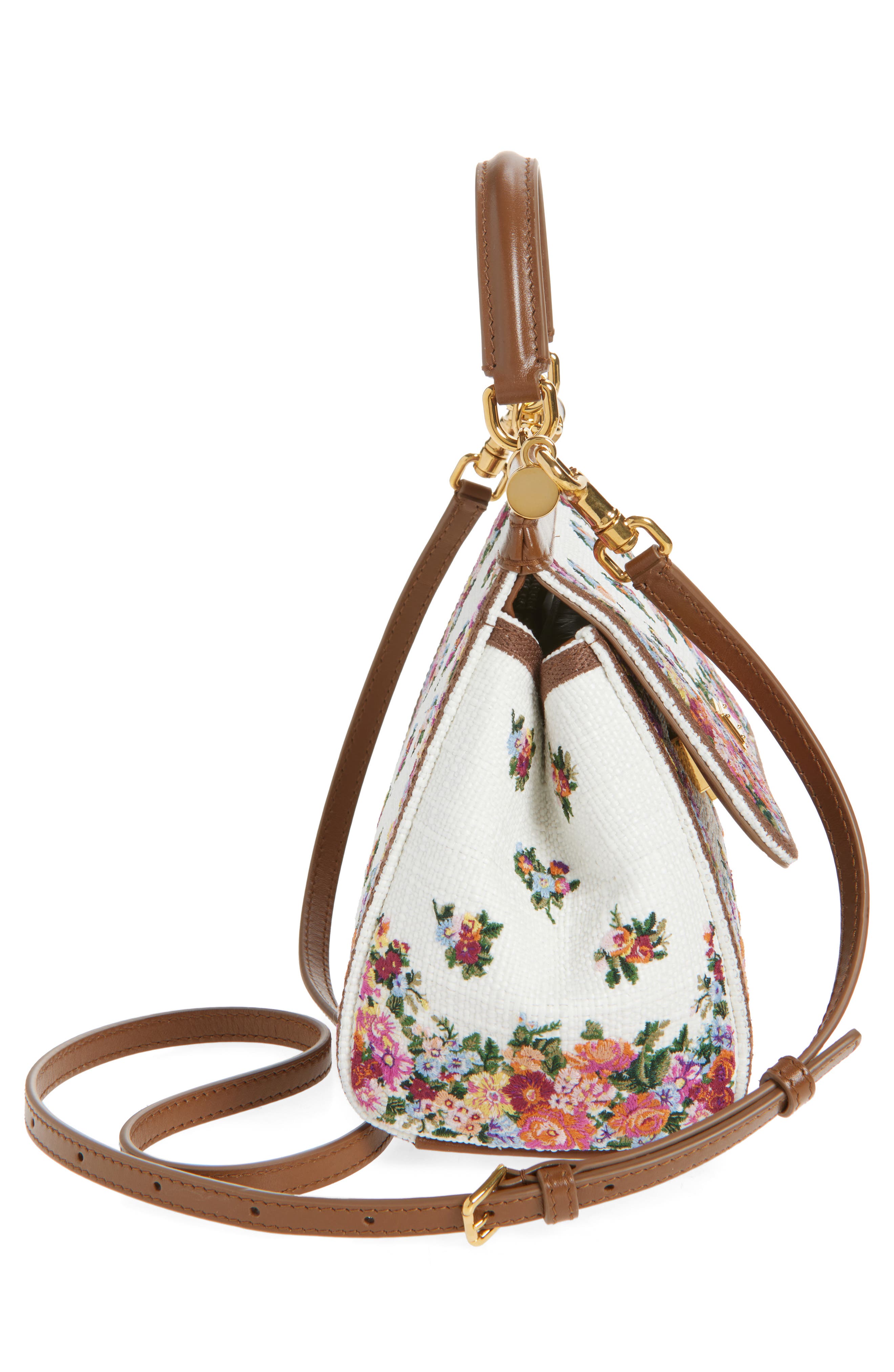 Dolce&Gabbana Medium Sicily Floral Embroidered Handbag, Alternate, color, Multicolor/ Cammello
