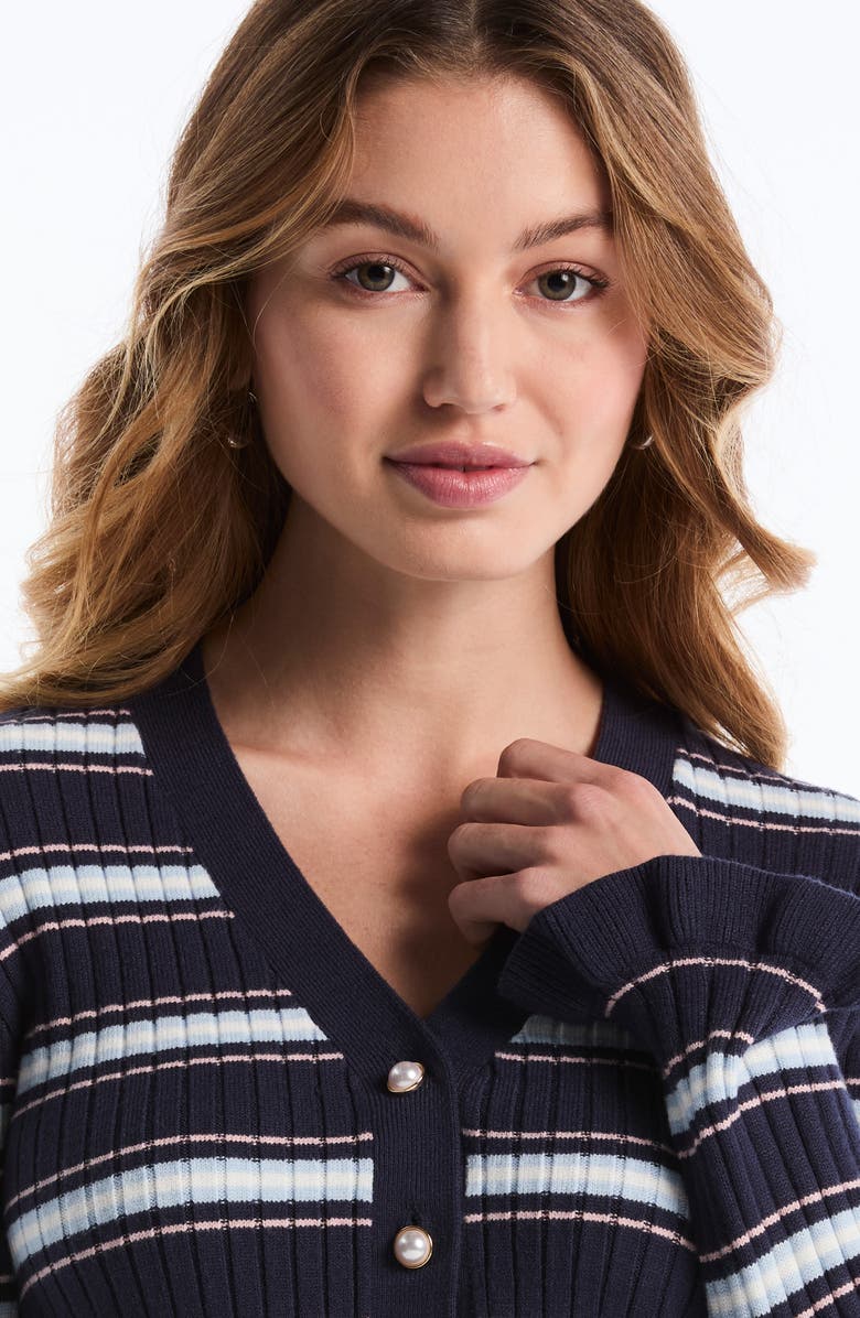 Laundry by Shelli Segal Ruffle Hem Cardigan, Alternate, color, Peacoat Stripe