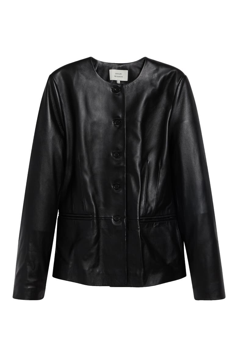 Adea Collarless Lambskin Leather Jacket, Main, color, BLACK
