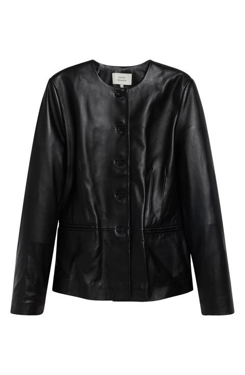 Adea Collarless Lambskin Leather Jacket