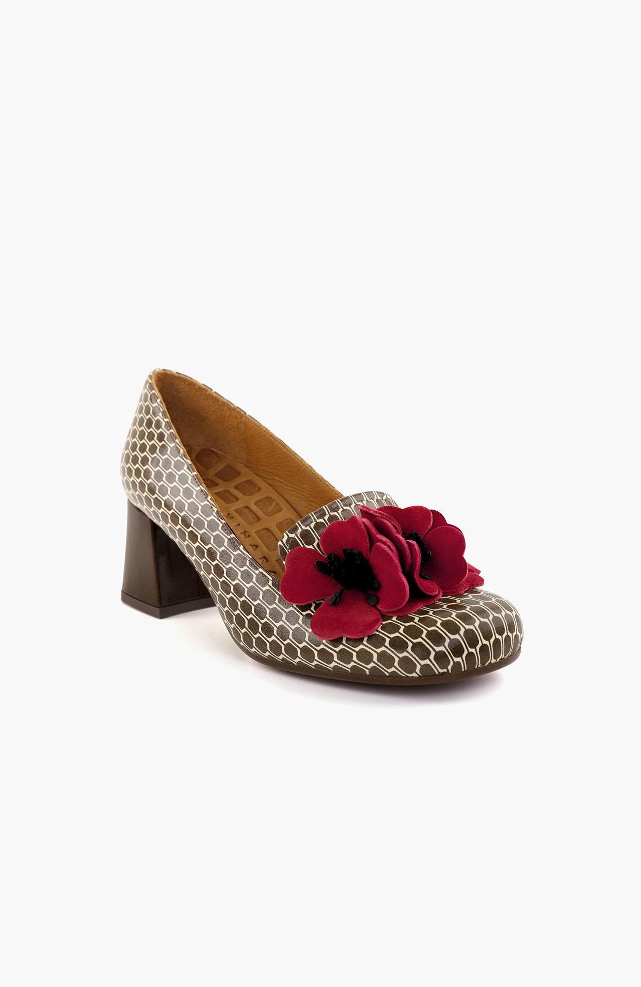 MUKAI49 Geometric print mixed-material leather shoes, Alternate, color, Choco