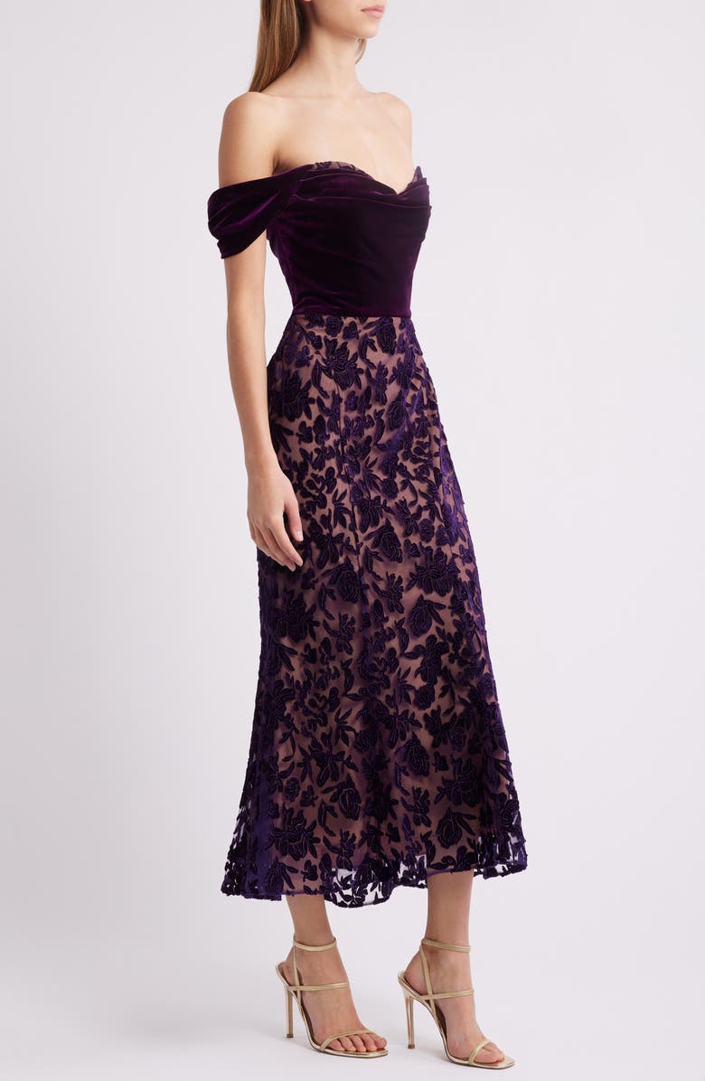 Marchesa Notte Floral Burnout Velvet Cocktail Dress, Alternate, color,