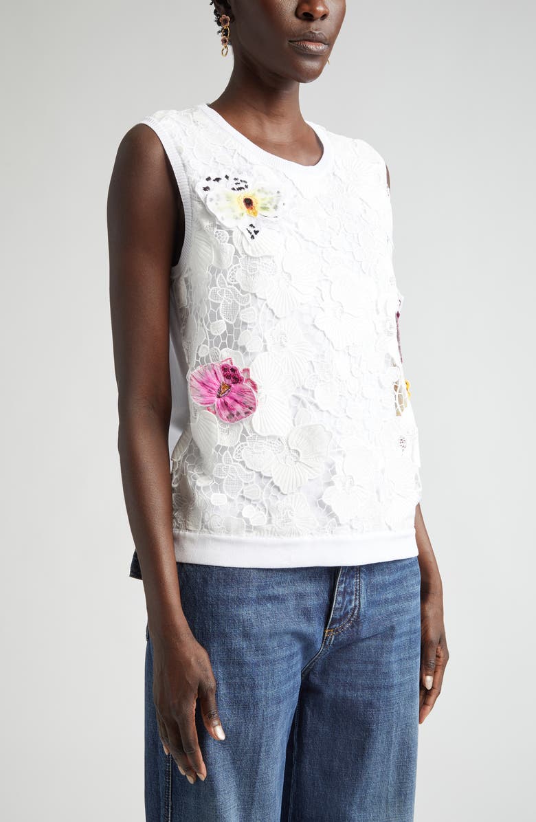 Oscar de la Renta Orchid Threadwork Sleeveless Sweater, Alternate, color, 