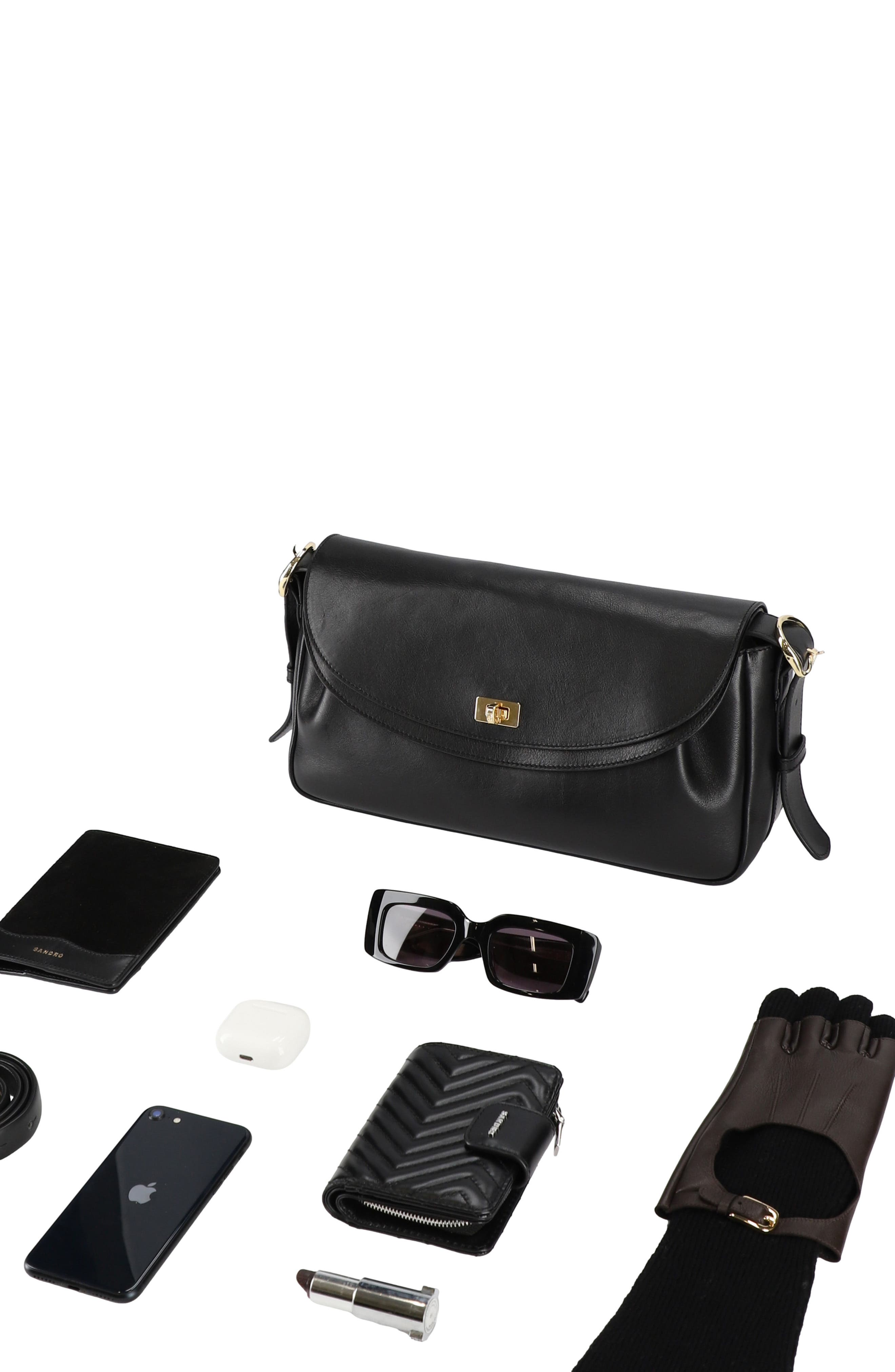 SANDRO Le Mambo plain leather bag, Alternate, color, Black