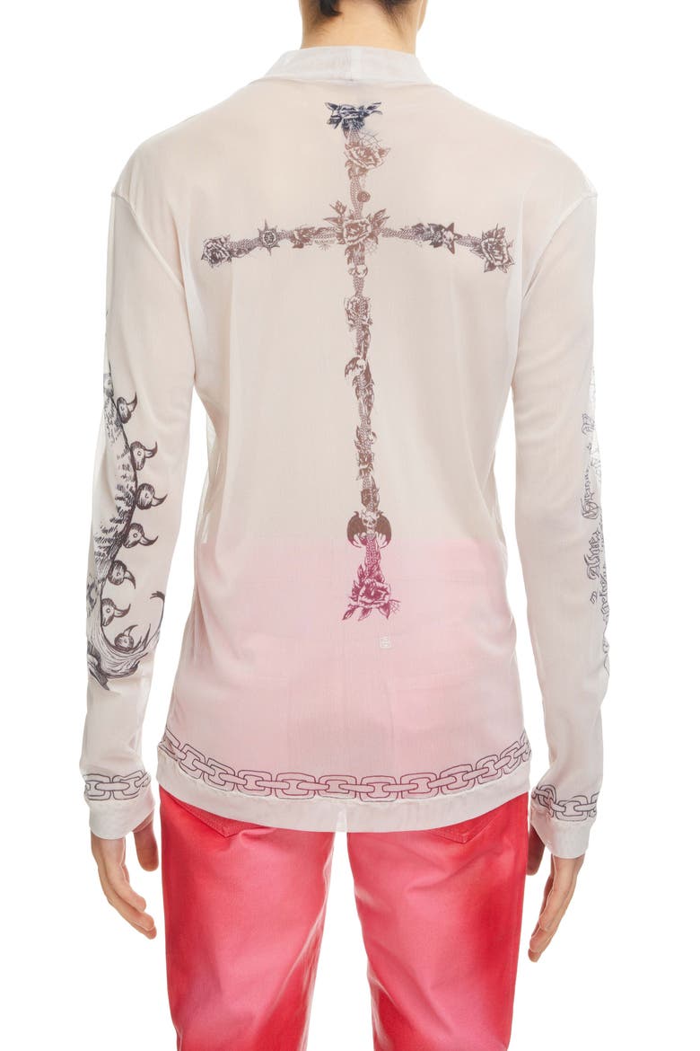 Tattoo Shrine Long Sleeve Mesh Top, Alternate, color, BEIGE