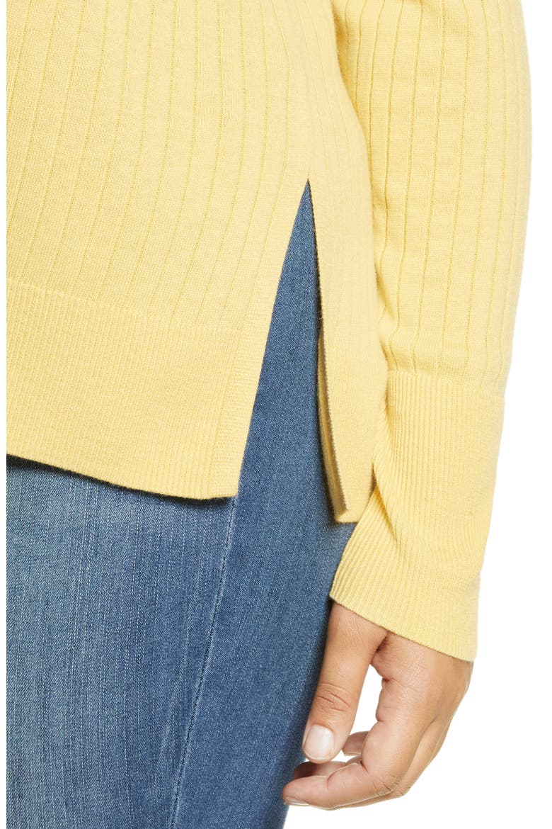 Wide Ribbed V-Neck Pullover, Alternate, color, YELLOW RATTAN