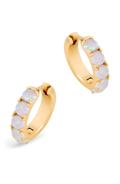 Blue Opal Huggie Earrings