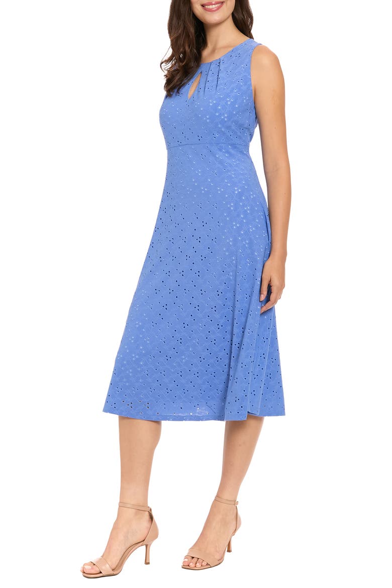 Eyelet Keyhole Fit & Flare Midi Dress, Alternate, color, GRANADA SKY