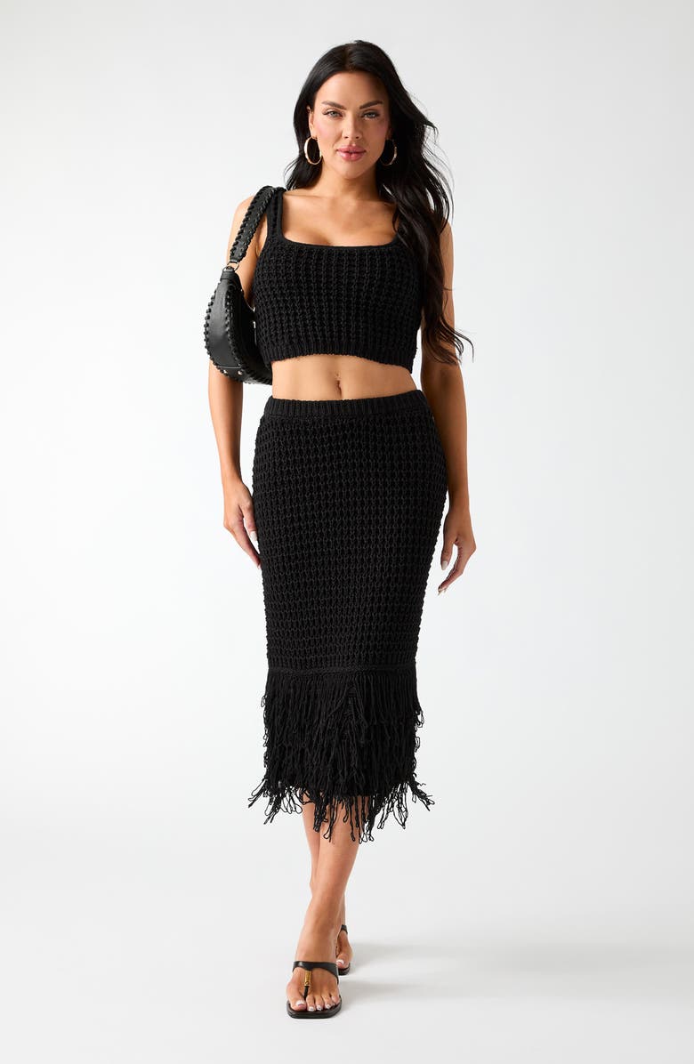 GUESS Remi Open Stitch Fringe Midi Skirt, Alternate, color,