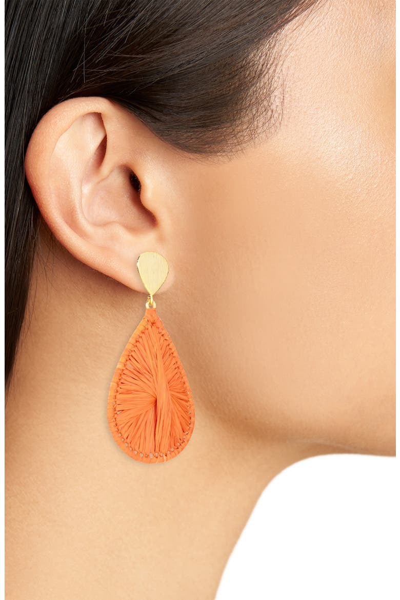 Rattan Teardrop Earrings, Alternate, color, ORANGE