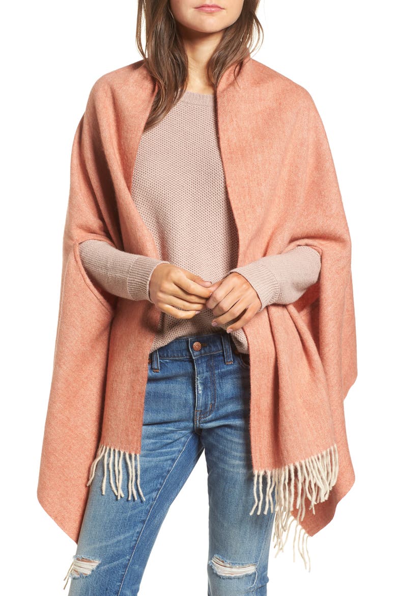 Fringe Cape Scarf, Main, color, AFTERGLOW RED