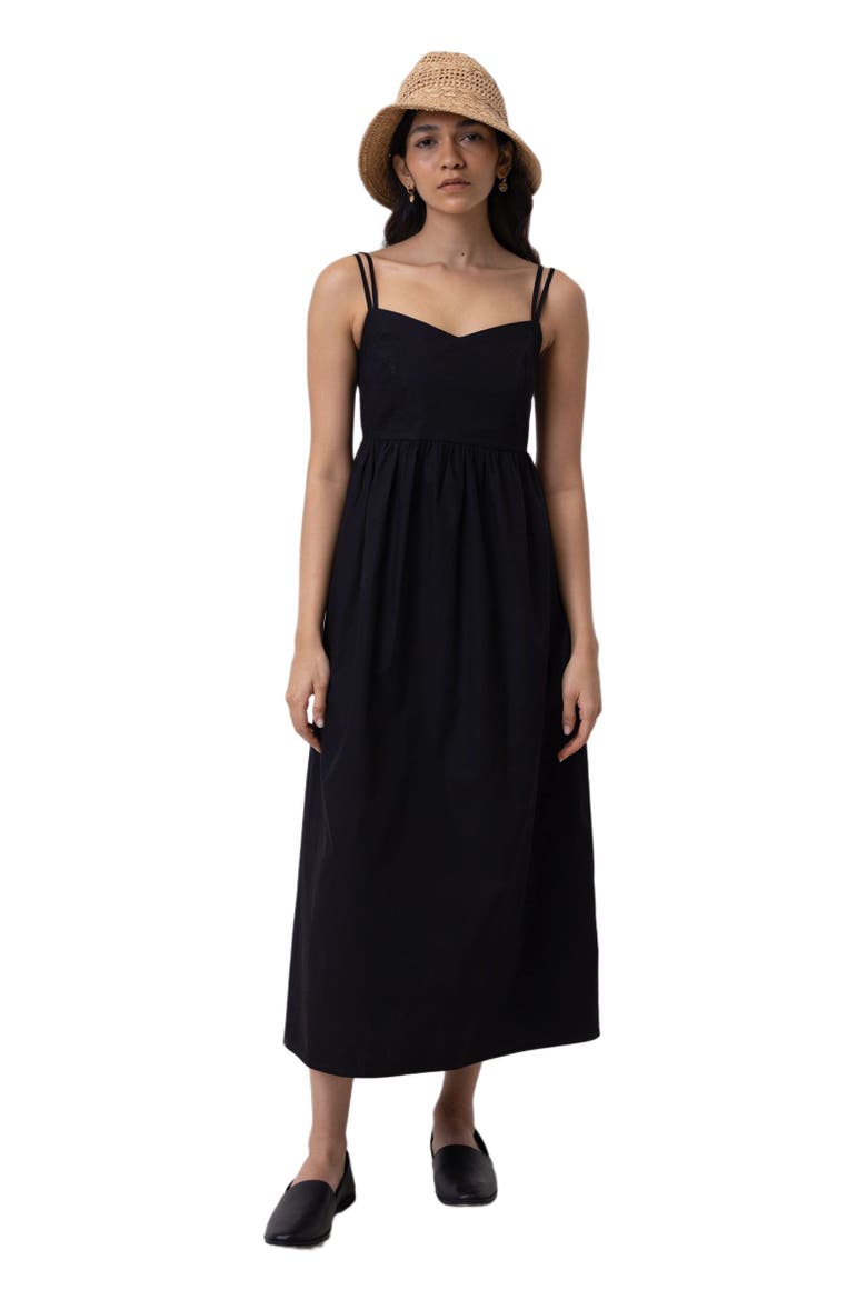 Strappy Gathered Midi Dress, Main, color, Black