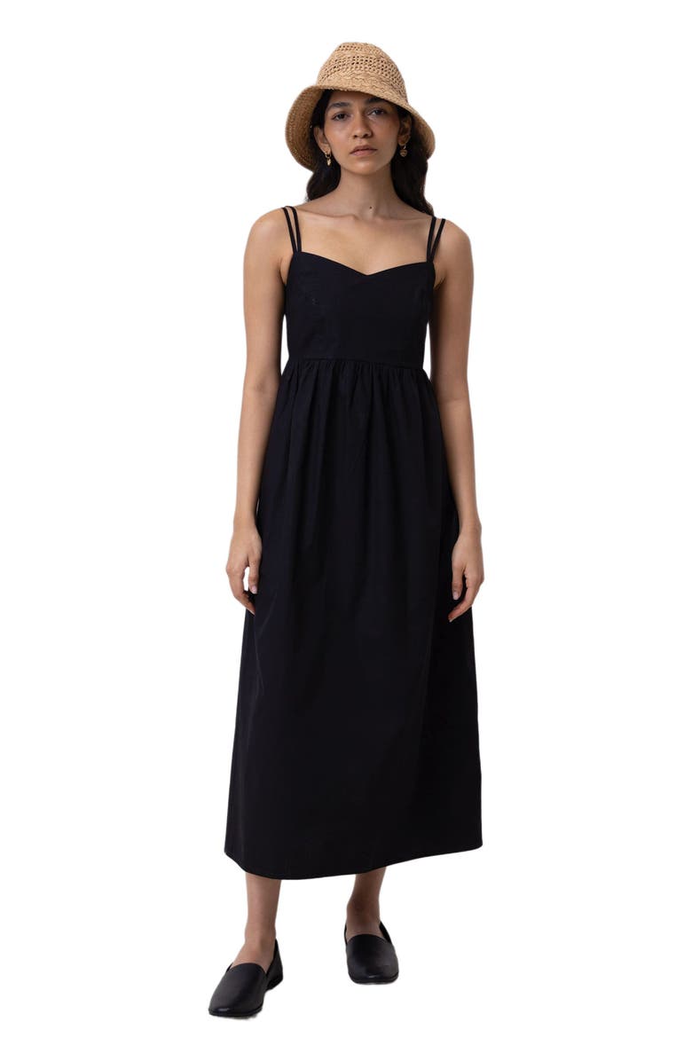 Reistor Strappy Gathered Midi Dress, Main, color, Black
