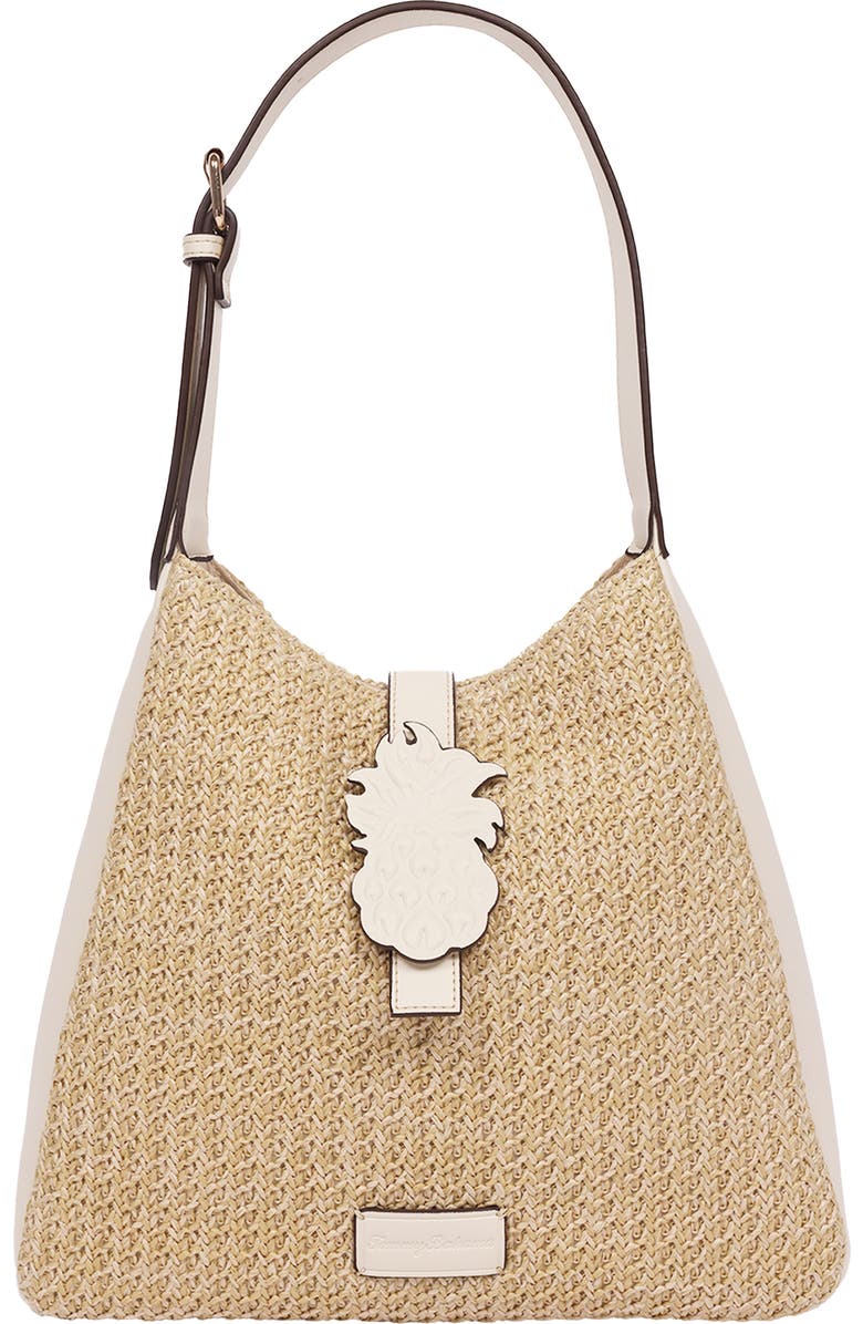 Tommy Bahama Logo Tab Raffia Shoulder Bag, Main, color, Cream
