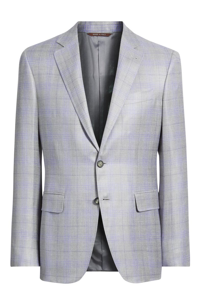 Canali Kei Trim Fit Light Grey Plaid Cashmere & Linen Blend Sport Coat, Alternate, color, Light Grey