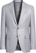 Canali Kei Trim Fit Light Grey Plaid Cashmere & Linen Blend Sport Coat