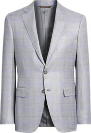 Canali Kei Trim Fit Light Grey Plaid Cashmere & Linen Blend Sport Coat