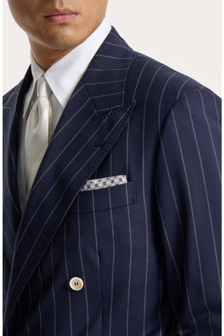 Silk geometric pattern pocket square, Alternate, color, Avio Blue
