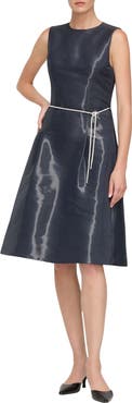 Lafayette 148 New York Liquid Twill A-Line Dress with Embellished Belt