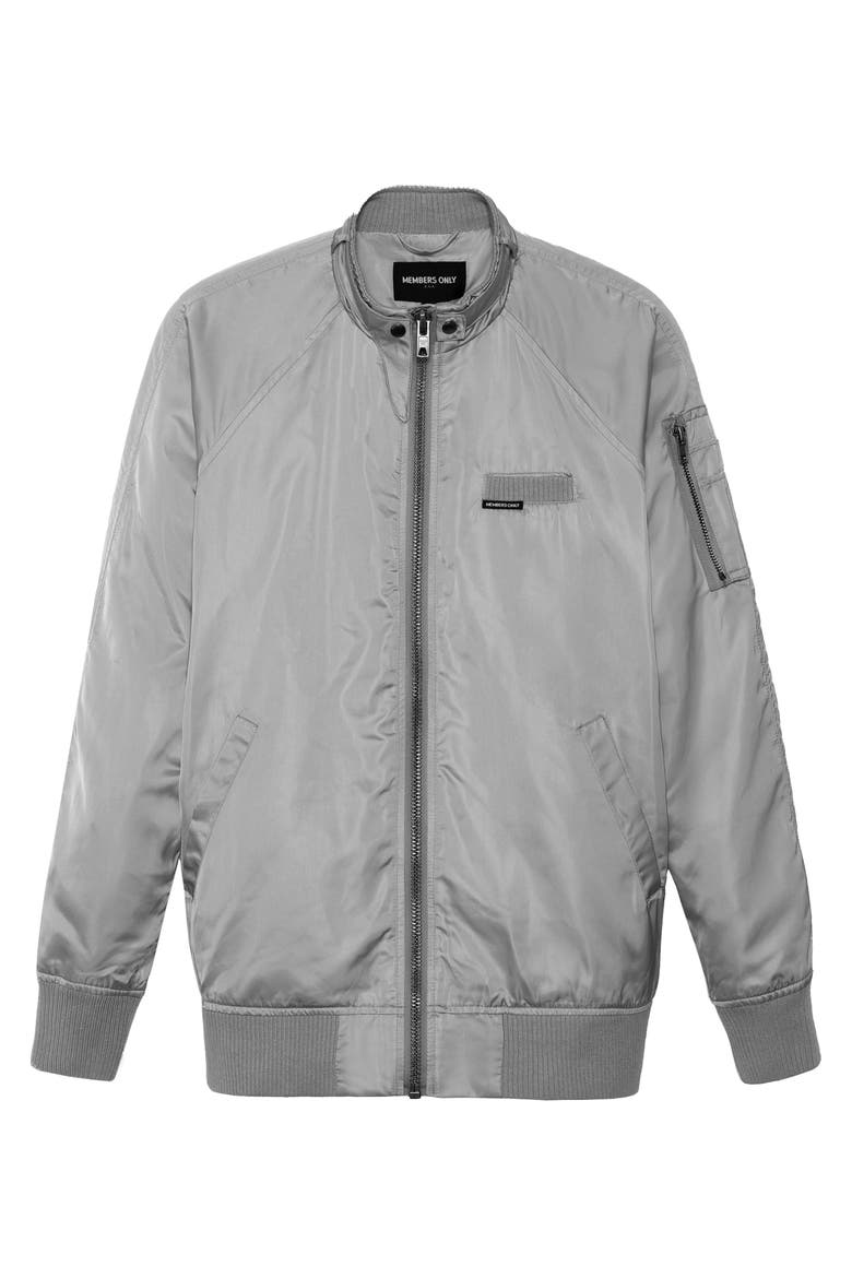 Women's Satin Bomber Jacket, Alternate, color, Silver
