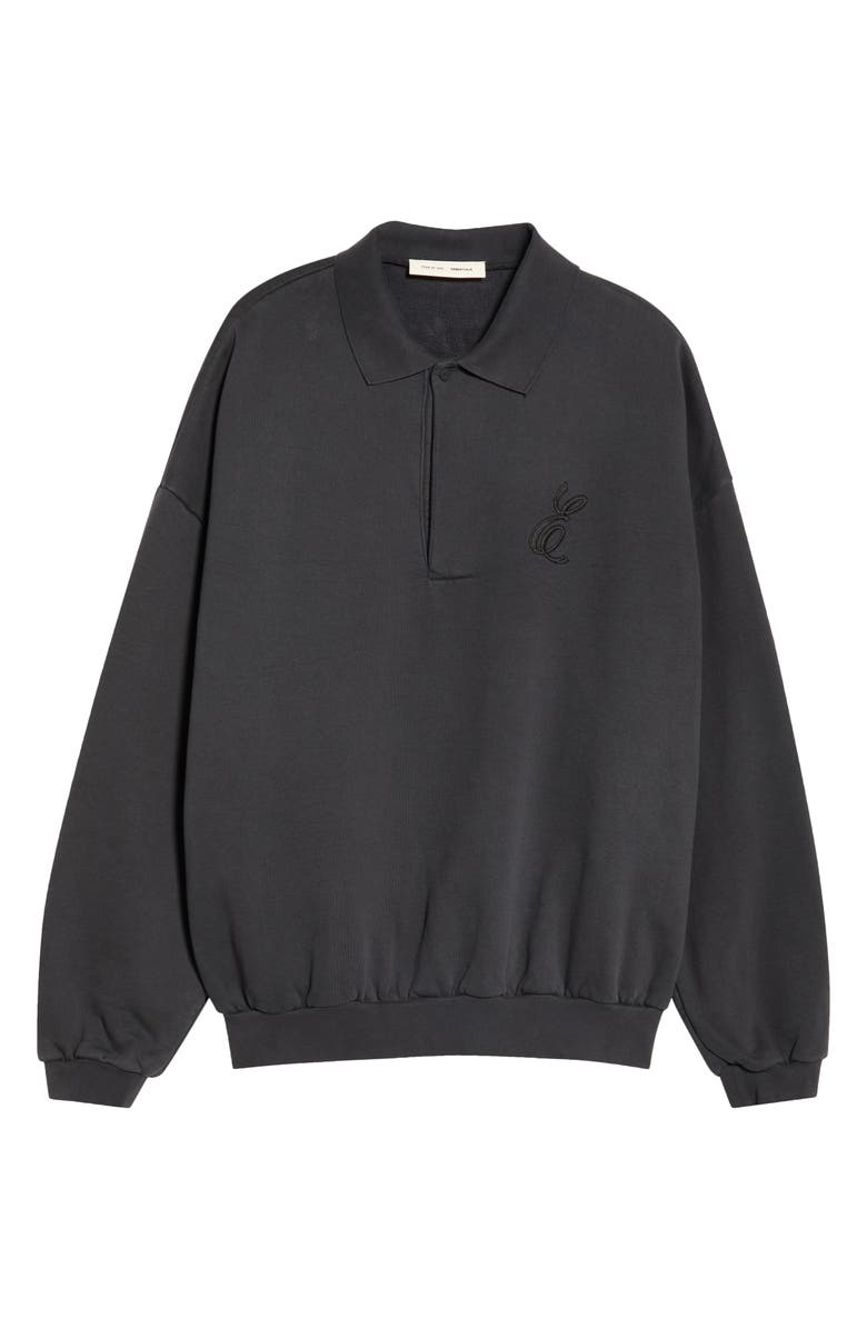 Fear of God Essentials Embroidered Classic Cotton Fleece Polo Sweatshirt, Main, color, Vintage Black