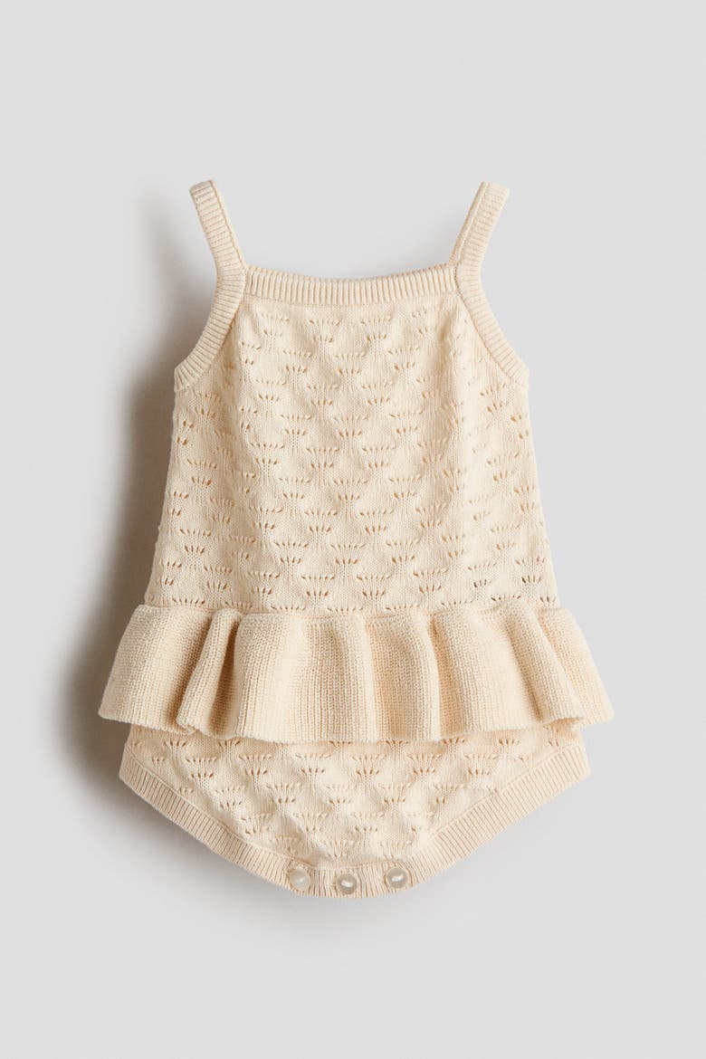 Pointelle-knit Cotton Romper Suit, Main, color, Cream