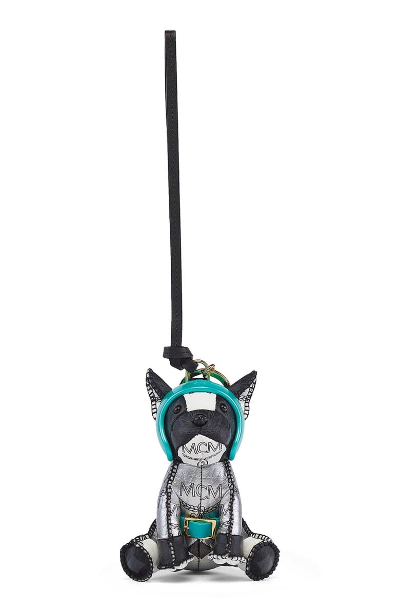 MCM Aren Space Bulldog Charm in Visetos, Main, color, White