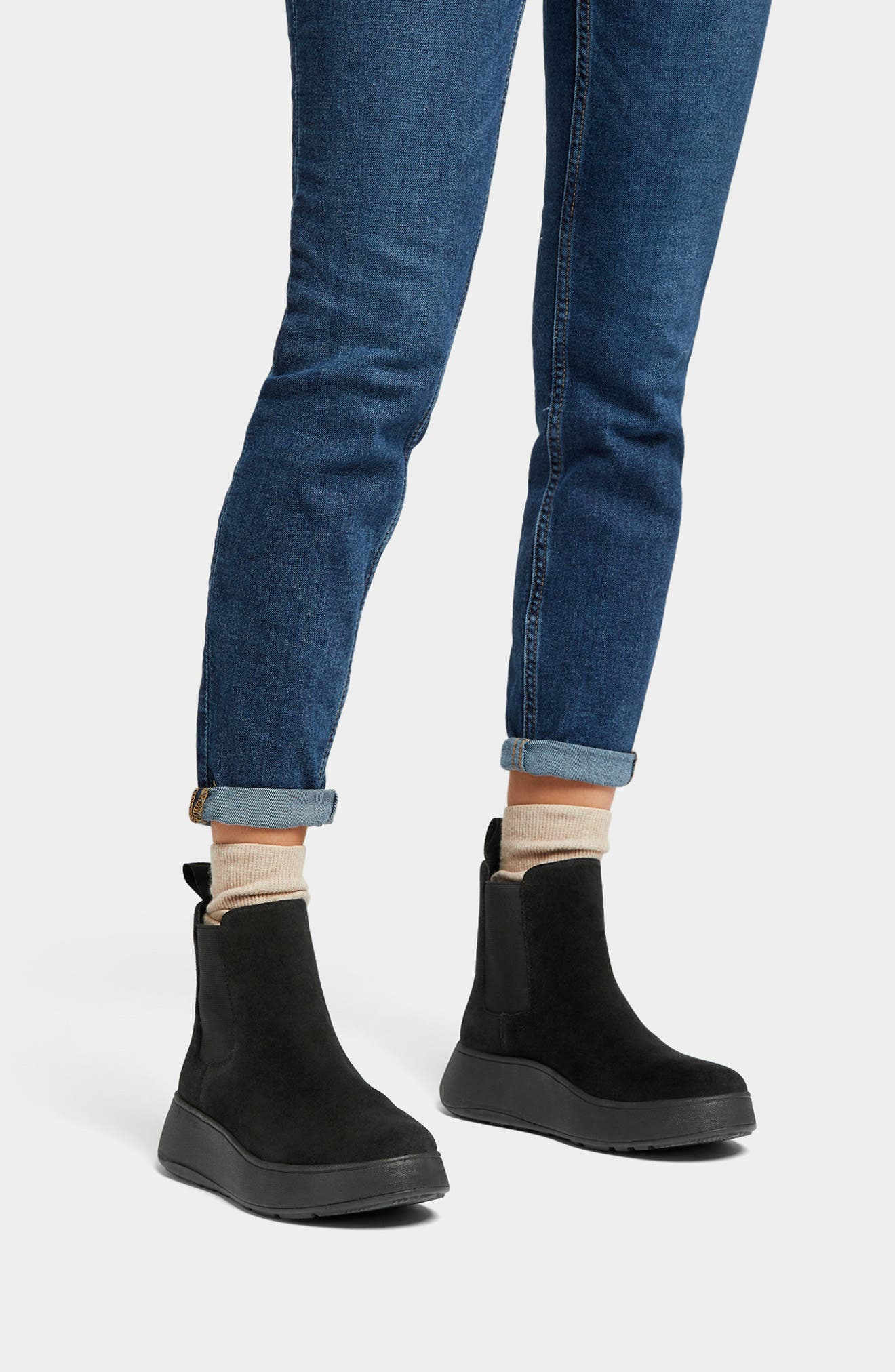 FitFlop F-Mode Platform Chelsea Boot, Alternate, color, All Black