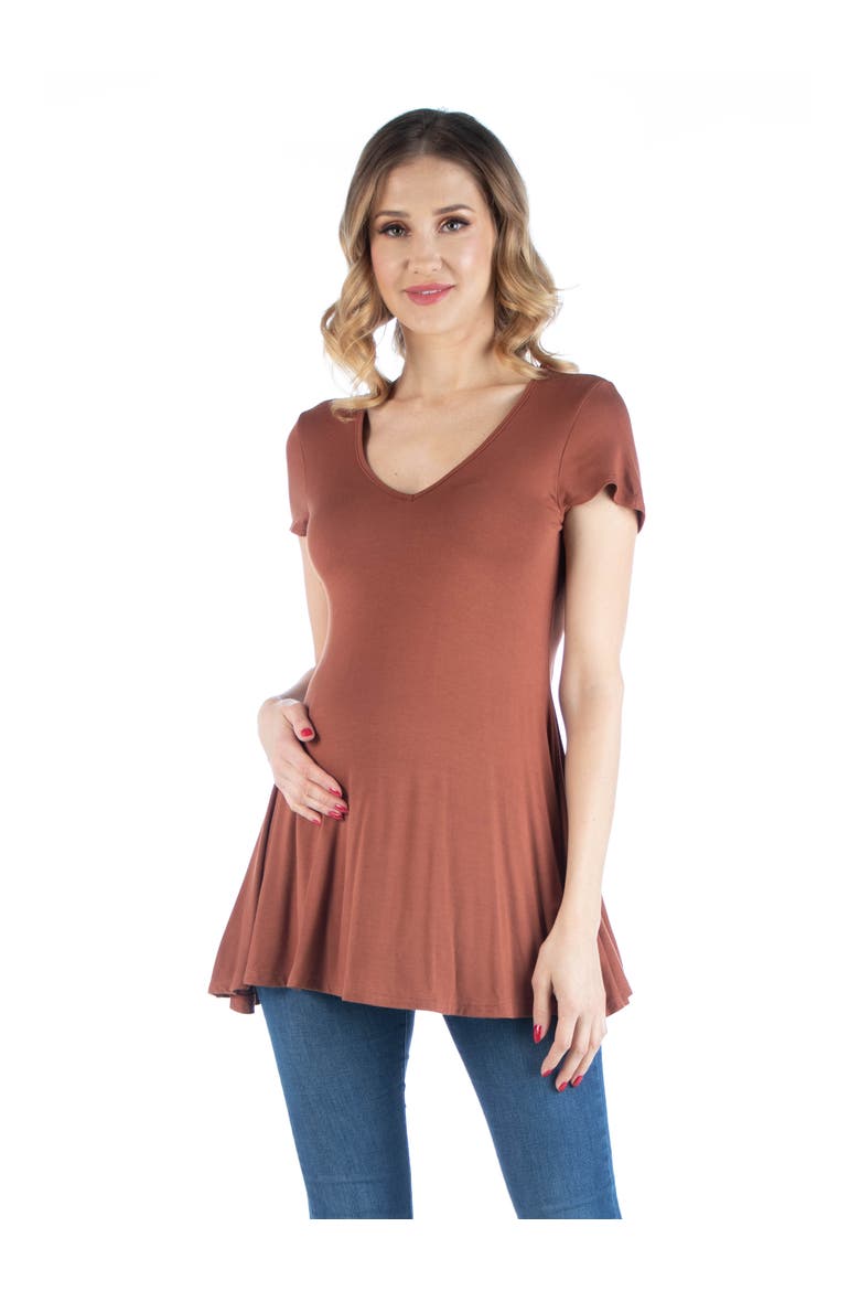Maternity Short Sleeve Flared Tunic Top, Main, color, Brown