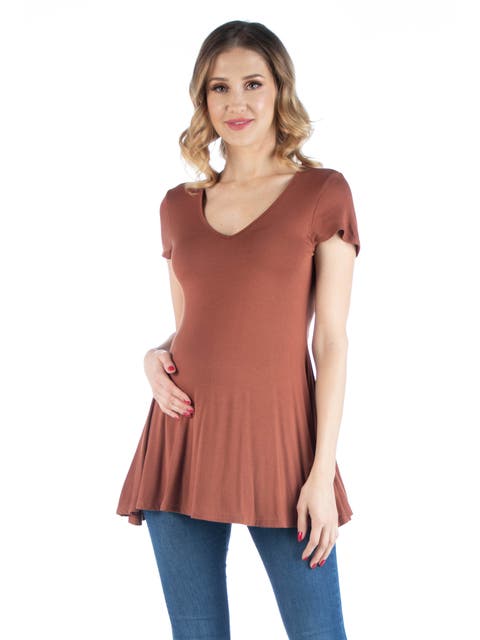 Maternity Short Sleeve Flared Tunic Top