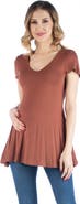 24seven Comfort Apparel Maternity Short Sleeve Flared Tunic Top
