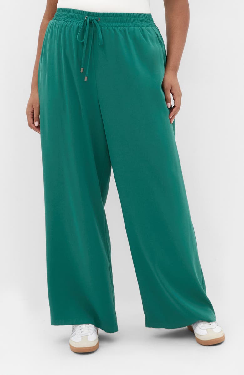 City Chic Leia Wide Leg Pull-On Pants, Main, color, Jade