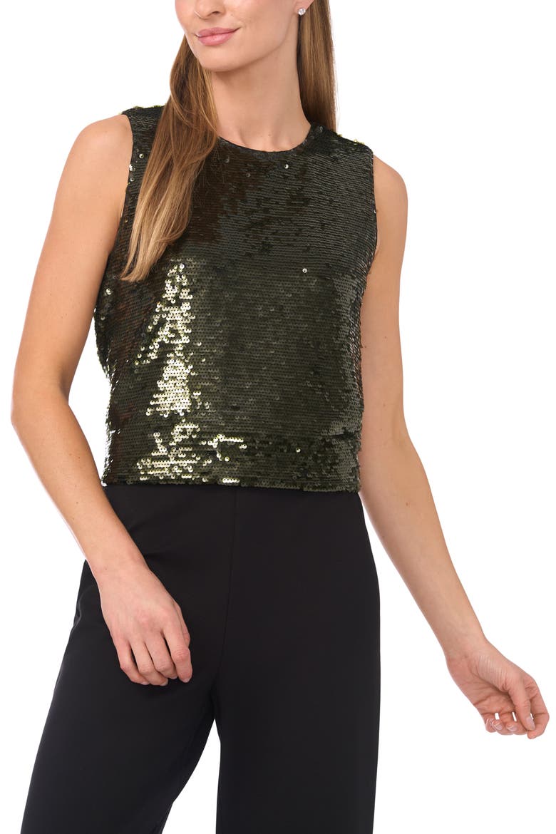 Sequin Shell Top, Main, color, KALAMATA