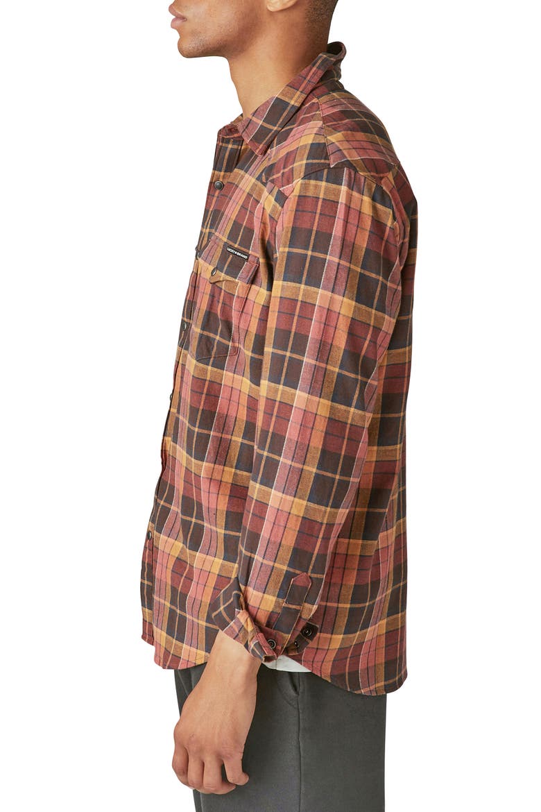 Plaid Cotton Stretch Flannel Snap-Up Western Shirt, Alternate, color, BROWN/ RED